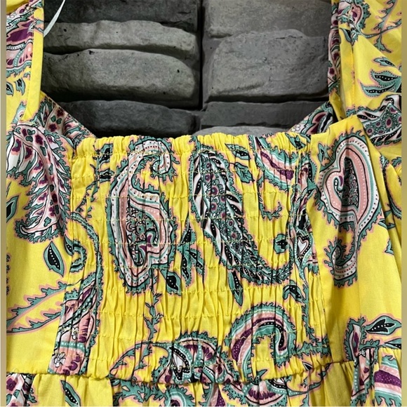 Zara blogger yellow paisley printed puff sleeve maxi dress peasant smock - Picture 4 of 13